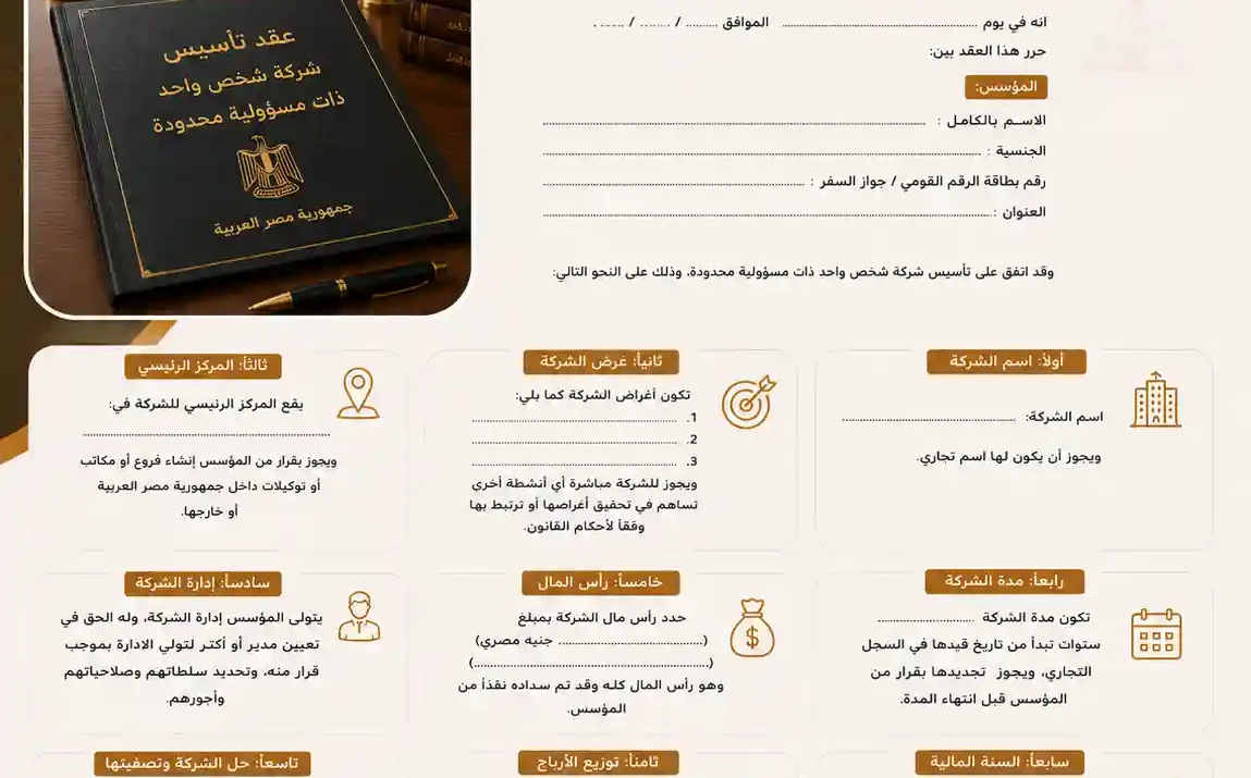 نموذج عقد تأسيس شركة شخص واحد ذات مسؤولية محدودة
